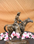 Stunning Bronze Sculpture Cowboy with Horse Miguel Lopez Statue Figure