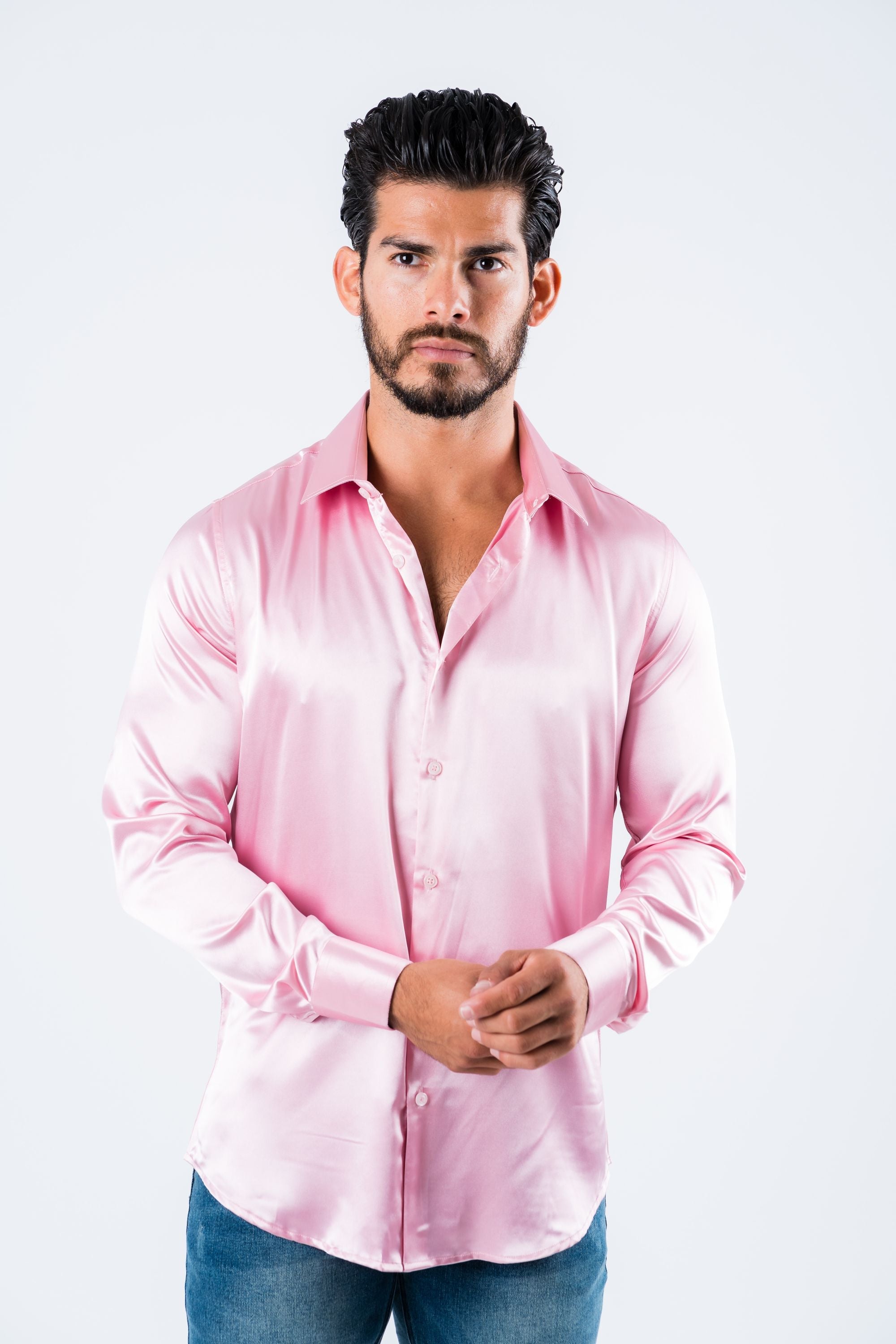 Men&#39;s Satin Pink Dress Shirt