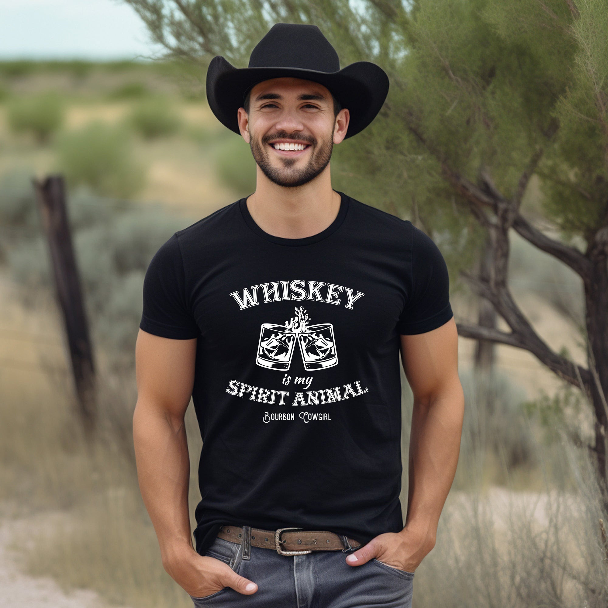 Whiskey Is My Spirit Animal Graphic Tee - Bourbon Cowgirl