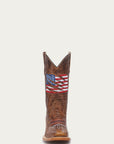 T0228 - TEEN'S PATRIOTIC EMBROIDERY BROWN SQUARE TOE COWBOY BOOT