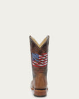 T0228 - TEEN'S PATRIOTIC EMBROIDERY BROWN SQUARE TOE COWBOY BOOT