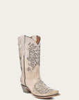 T0021 - TEEN'S WHITE GLITTERED INLAY SNIP TOE COWBOY BOOT