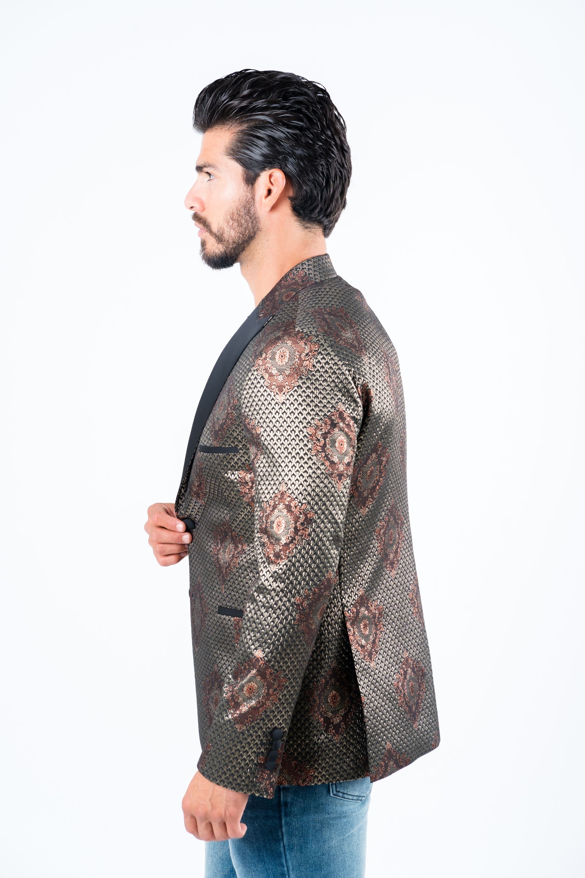 Men&#39;s Double Button Black Woven Printed Blazer