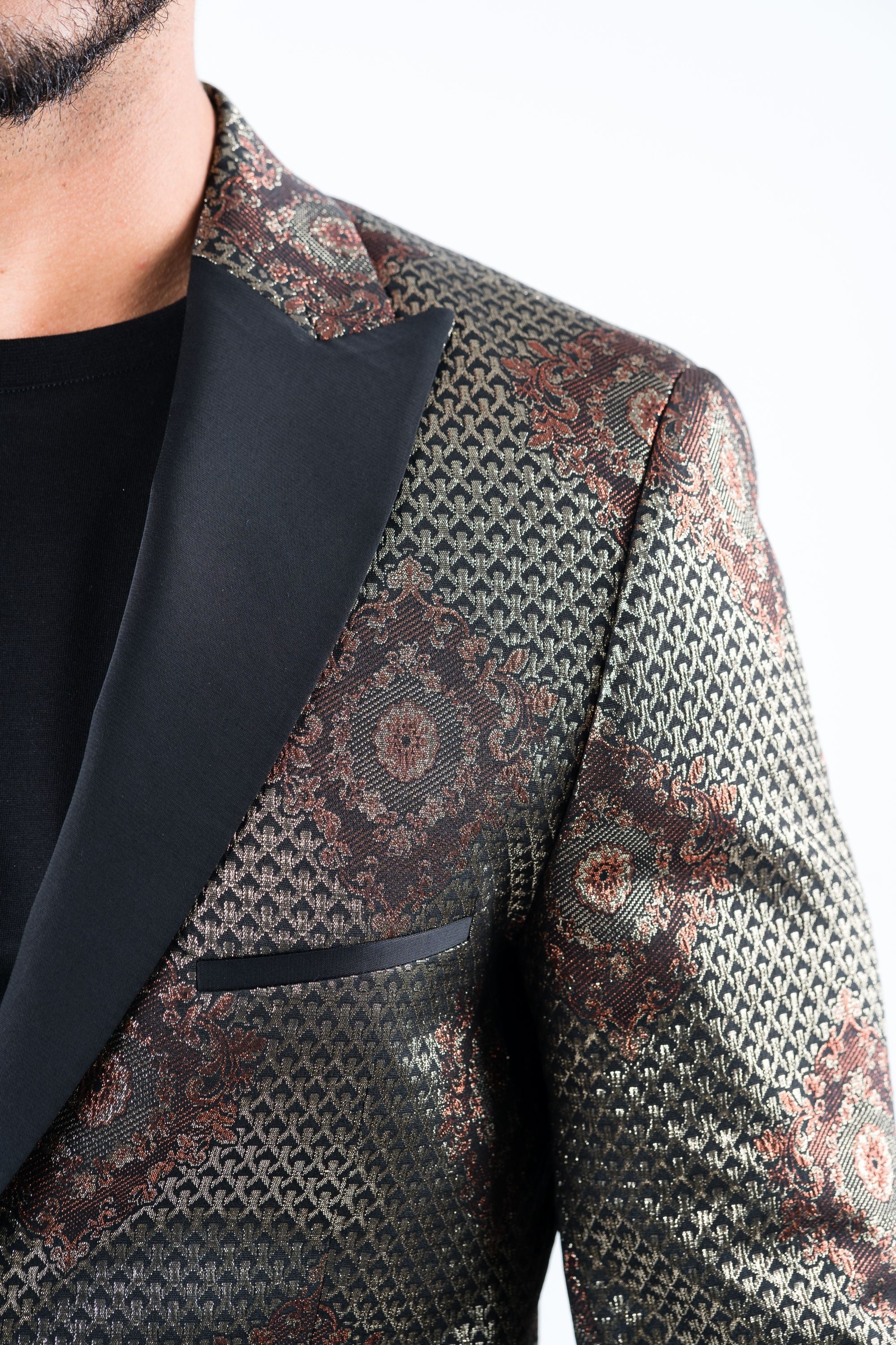 Men&#39;s Double Button Black Woven Printed Blazer