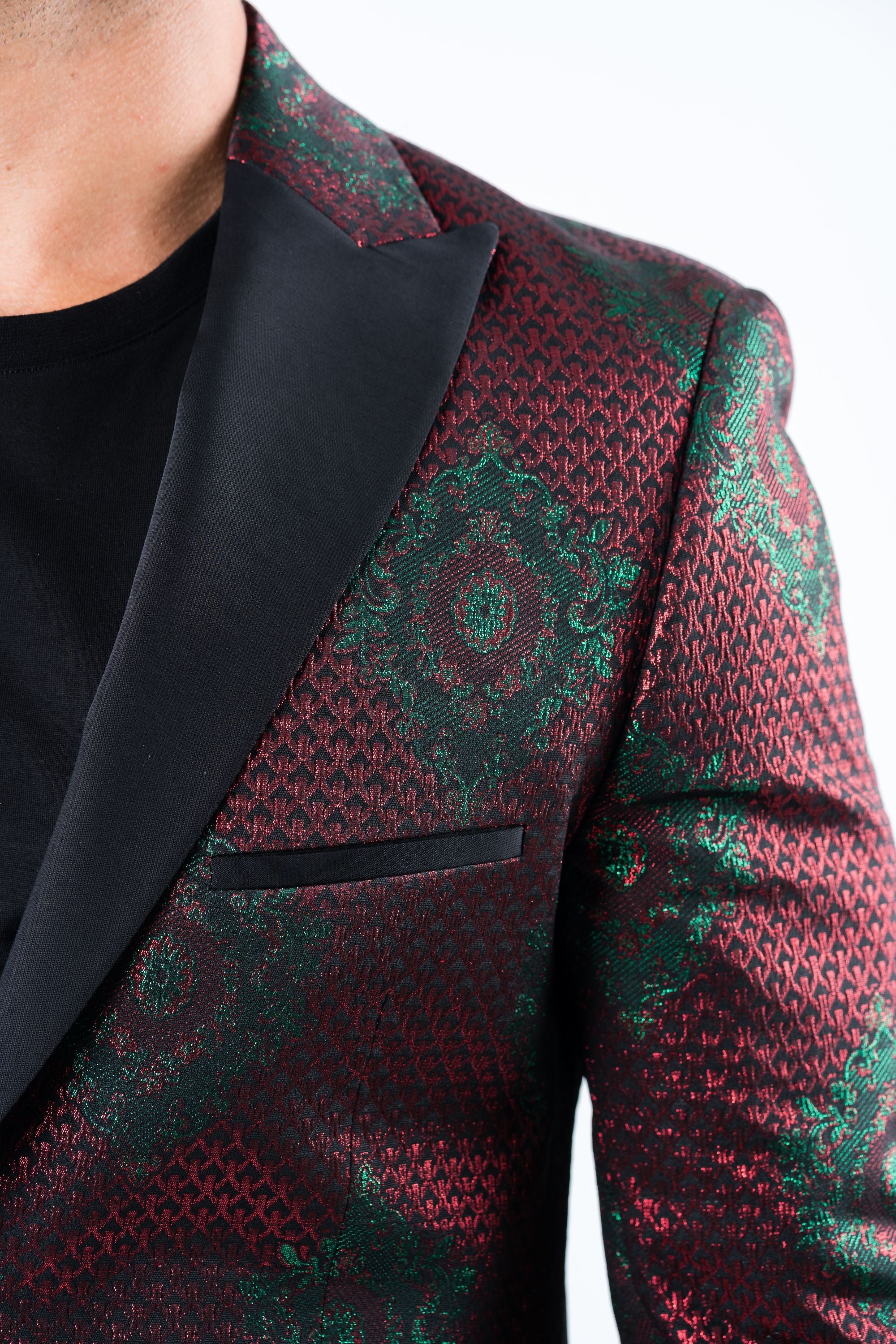 Men&#39;s Double Button Burgundy Woven Printed Blazer