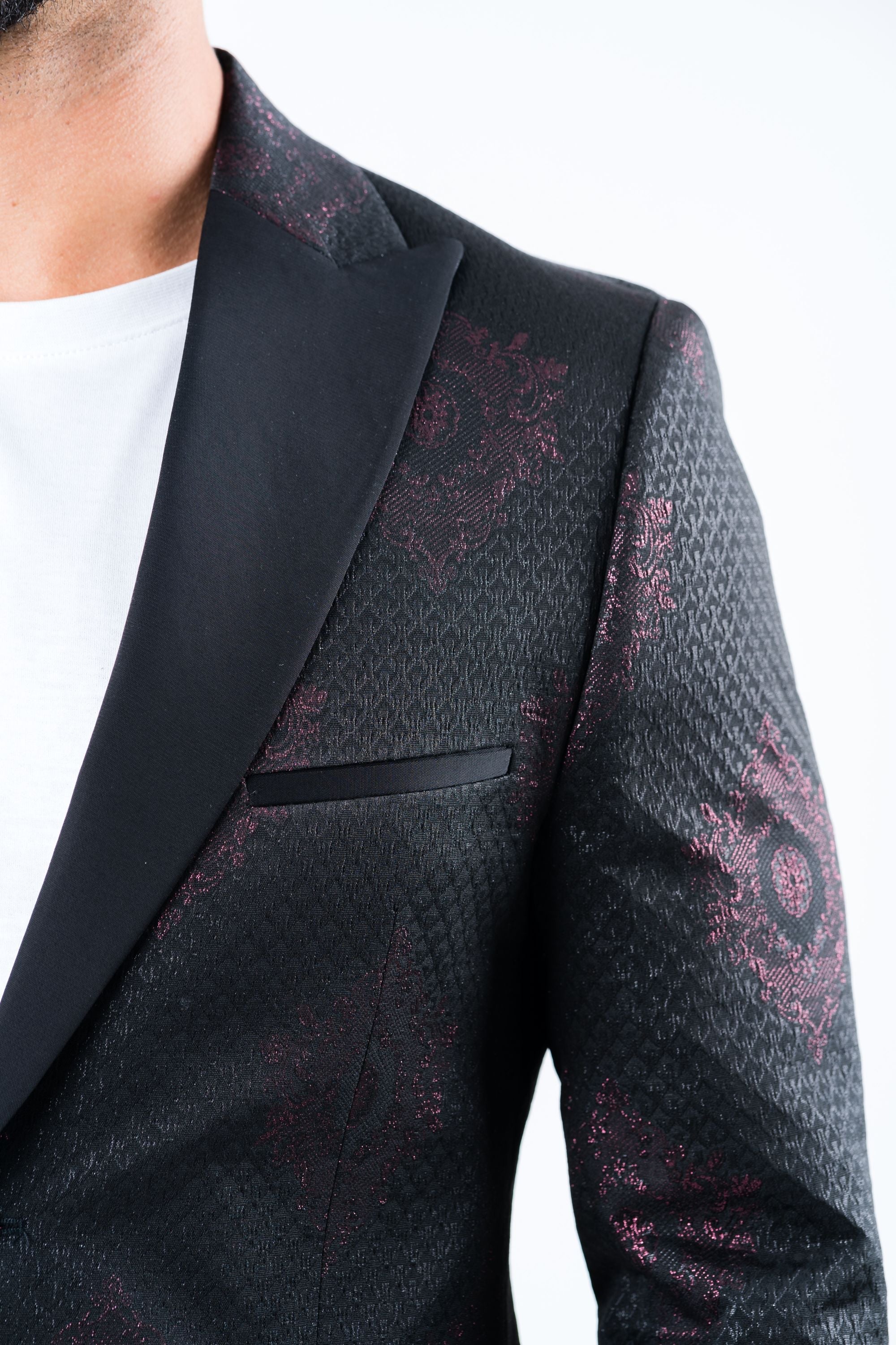 Men&#39;s Double Button Black Woven Printed Blazer