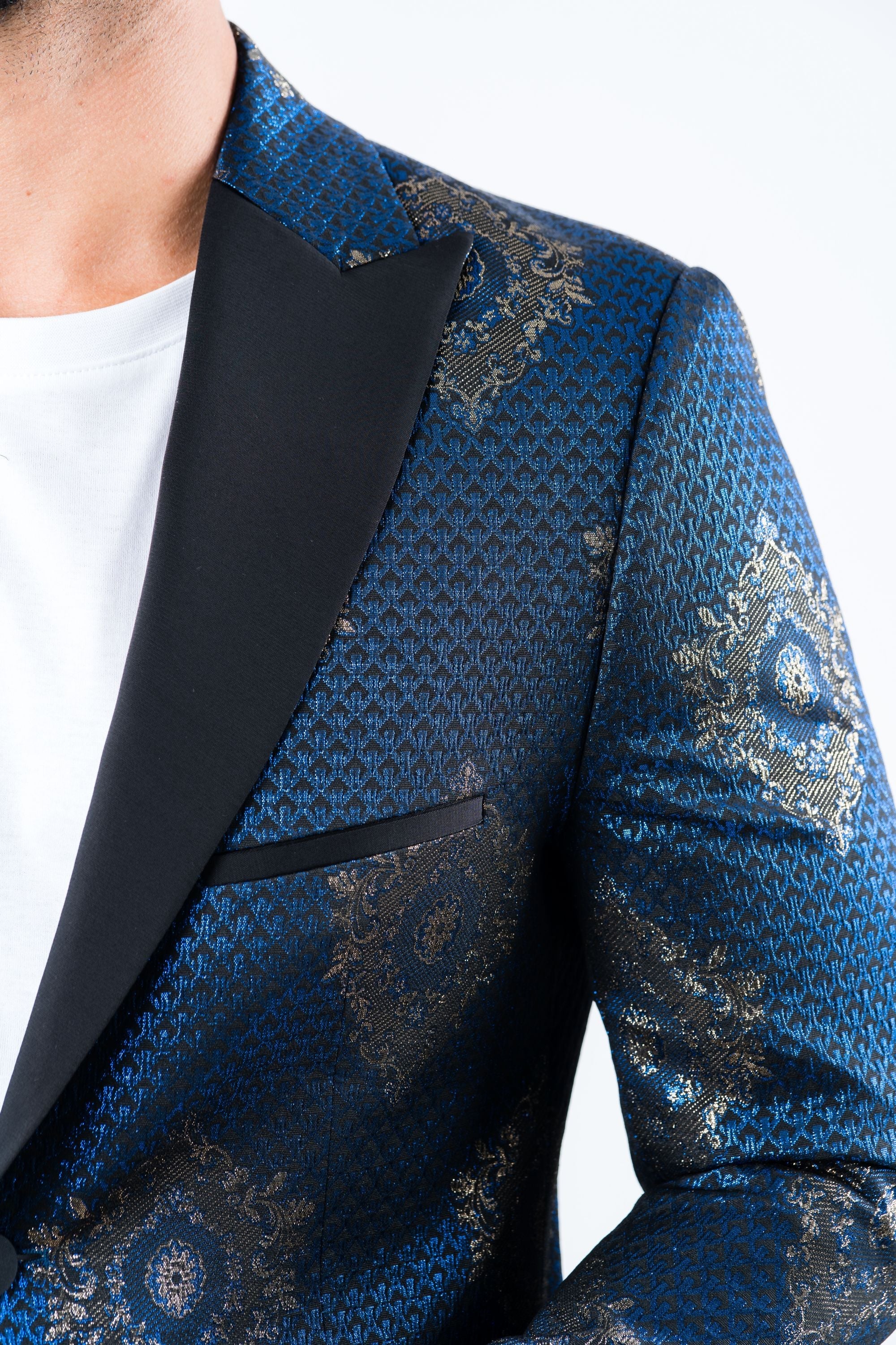 Men&#39;s Double Button Navy Woven Printed Blazer