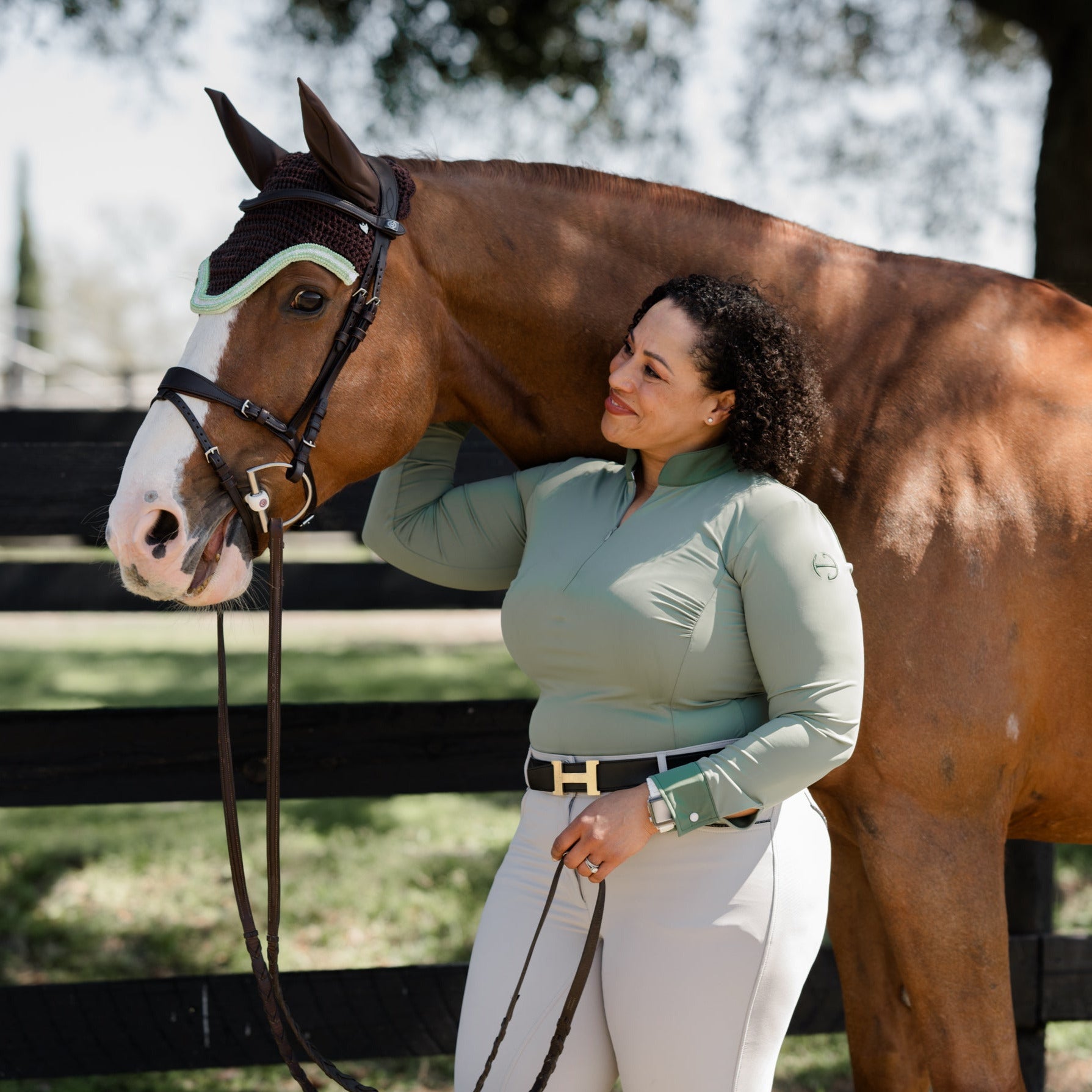Roxana - Black &amp; Luxe Gray Long Sleeve Riding Shirt