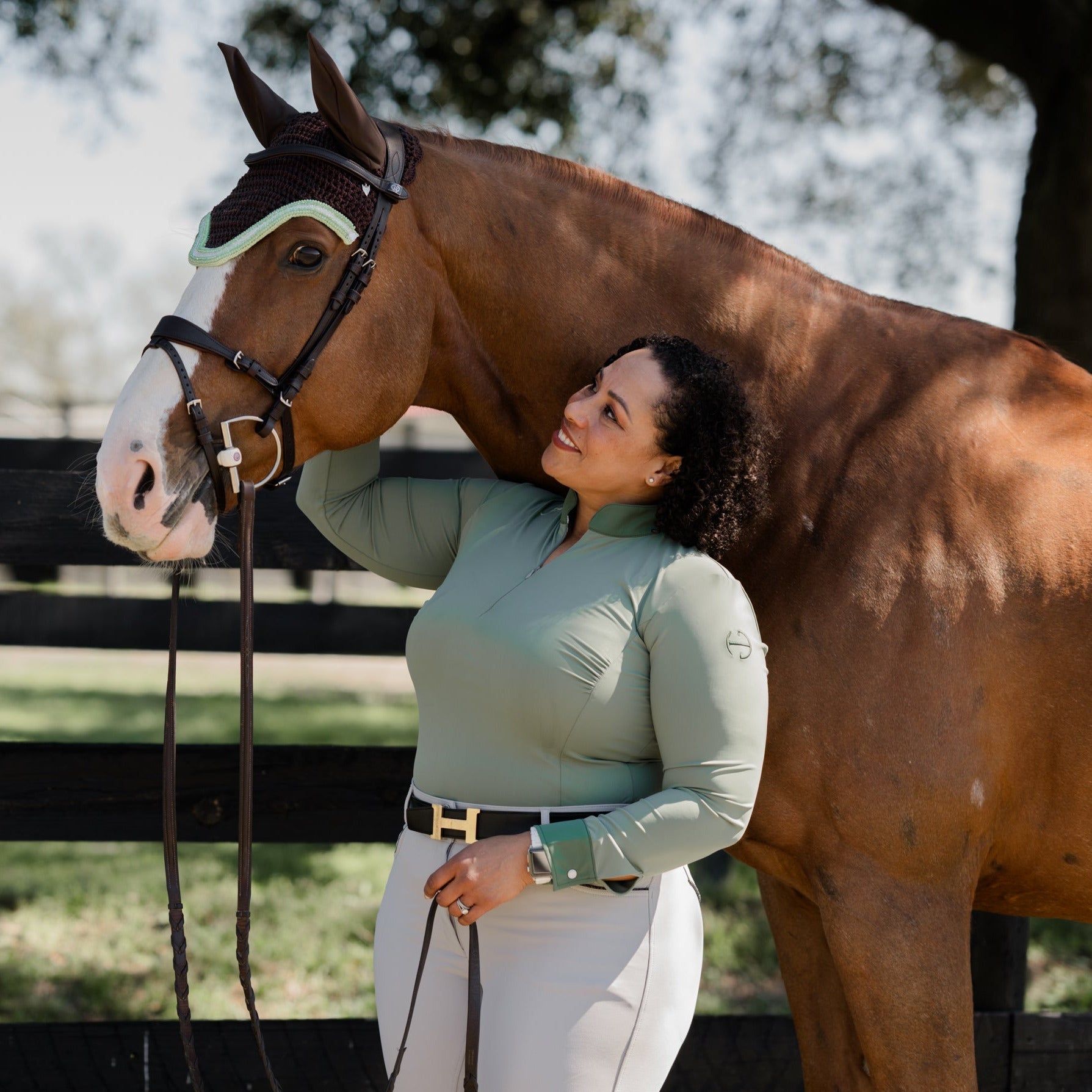 Roxana - Black &amp; Luxe Gray Long Sleeve Riding Shirt