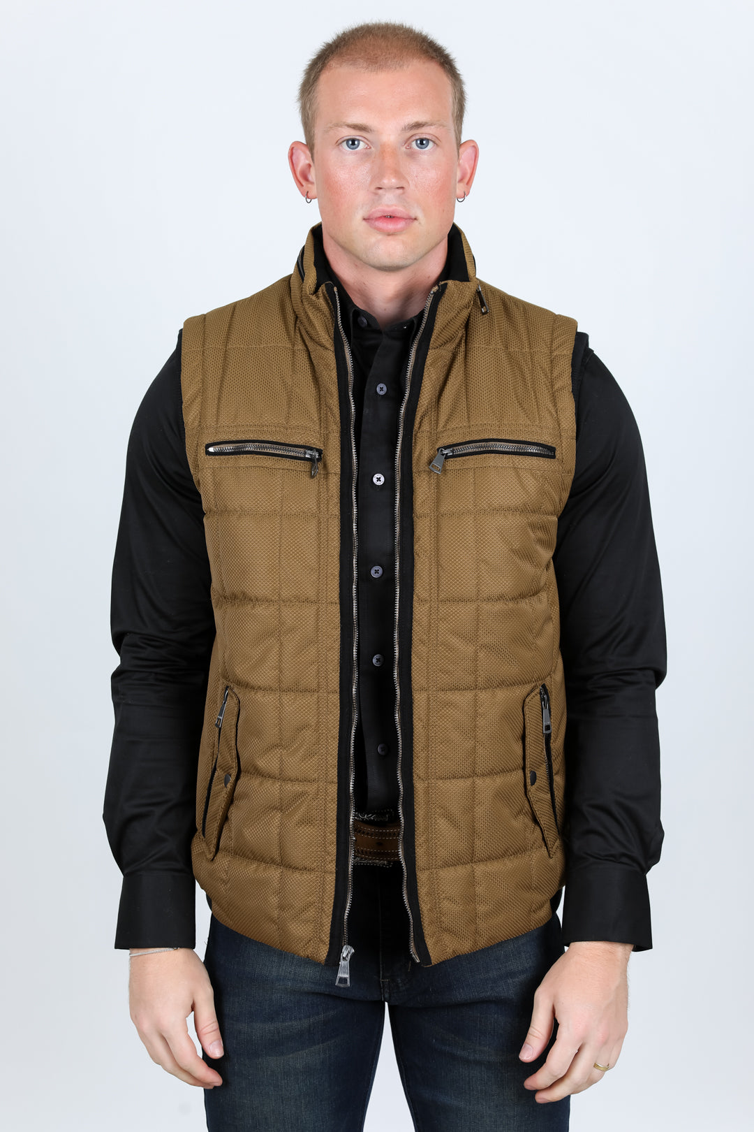 Men&#39;s Quilted Fur Lined Vest - Camel