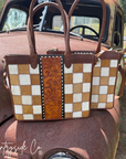 Virginia Cowhide Checkered Concealed Carry Tote Handbag