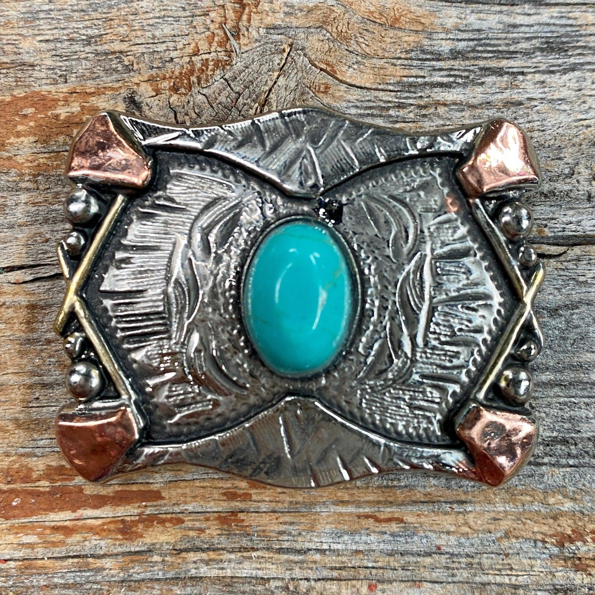 Antique Silver &amp; Copper Turquoise Concho W115L 1.75&quot;