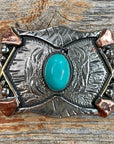 Antique Silver & Copper Turquoise Concho W115L 1.75"