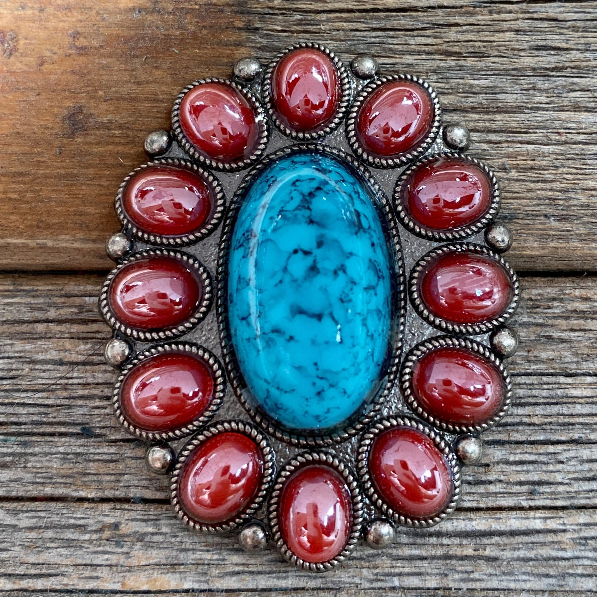 Large Turquoise and Garnet Western Concho W213