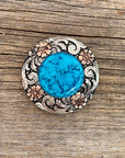 Antique Silver Turquoise Copper Floral Western Concho 1.25" W222L