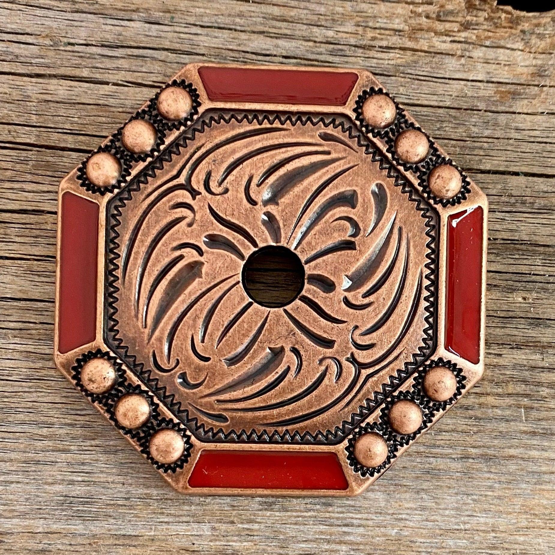 Copper Dot and Coral Enamel Western Concho Jacket 2.5&quot; W223JK