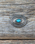 Antique Silver Oval Floral Turquoise Western Concho W237