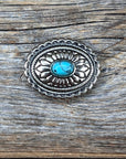 Antique Silver Oval Floral Turquoise Western Concho W237