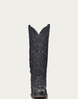 C3423 - WOMEN'S BLACK GLITTERED INLAY BLACK SNIP TOE COWBOY BOOT