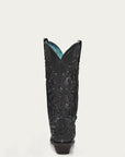 C3423 - WOMEN'S BLACK GLITTERED INLAY BLACK SNIP TOE COWBOY BOOT