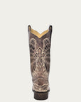 A1197 - WOMEN'S BLACK GLITTER INLAY CROSS AND WINGS EMBROIDERY SQUARE TOE COWBOY BOOT