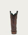 A3815 - WOMEN'S BROWN WOVEN BARBED WIRE SQUARE TOE RODEO COWBOY BOOT
