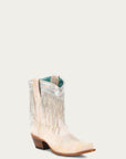 Z5250 - WOMEN'S CRYSTALS FRINGE WHITE AND SILVER SNIP TOE ANKLE BOOT