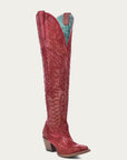 A4212A - WOMEN'S DISTRESSED RED EMBROIDERY TALL TOP J TOE COWBOY BOOT