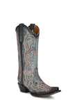 L5869 - WOMEN'S EMBROIDERY AND TRIAD BLUE JEAN SNIP TOE COWBOY BOOT