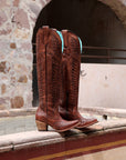 E1507 - WOMEN'S EMBROIDERY COGNAC J TOE TALL TOP COWBOY BOOT
