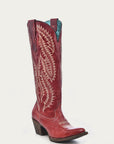 E1318 - WOMEN'S EMBROIDERY RED TALL TOP SNIP TOE COWBOY BOOT