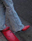 E1318 - WOMEN'S EMBROIDERY RED TALL TOP SNIP TOE COWBOY BOOT