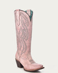 E1447 - WOMEN'S EMBROIDERY ROSE TALL TOP SNIP TOE COWBOY BOOT