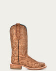 A4143 - WOMEN'S EMBROIDERY SAND WIDE SQUARE TOE COWBOY BOOT