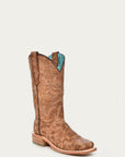 A4143 - WOMEN'S EMBROIDERY SAND WIDE SQUARE TOE COWBOY BOOT