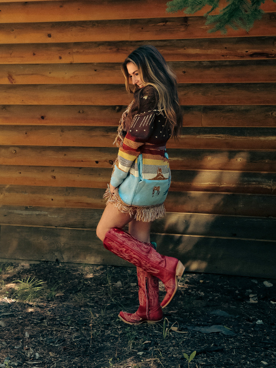A4465 - WOMEN&#39;S EMBROIDERY TALL TOP RED SNIP TOE COWBOY BOOT