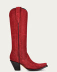 A4194 - WOMEN'S GENUINE RED FULL PYTHON SNIP TOE TALL TOP COWBOY BOOT