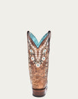 A4398 - WOMEN'S GLOW IN THE DARK FLORAL EMBROIDERY DISTRESS COGNAC SQUARE TOE COWBOY BOOT