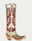 A4516 - WOMEN'S HAND PAINTED AND TOOLED FIRE PHOENIX WHITE TALL TOP SNIP TOE COWBOY BOOT