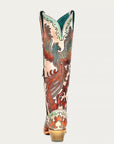 A4516 - WOMEN'S HAND PAINTED AND TOOLED FIRE PHOENIX WHITE TALL TOP SNIP TOE COWBOY BOOT