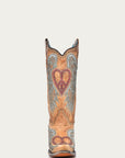A4235 - WOMEN'S HEART AND CROSS OVERLAY AND STUDS WORN FINISH SAND SNIP TOE COWBOY BOOT