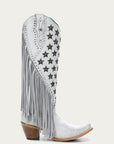 C4155 - WOMEN'S LUMINESCENT EMBROIDERY AND STARS WITH LAMB FRINGE WHITE SNIP TOE COWBOY BOOT