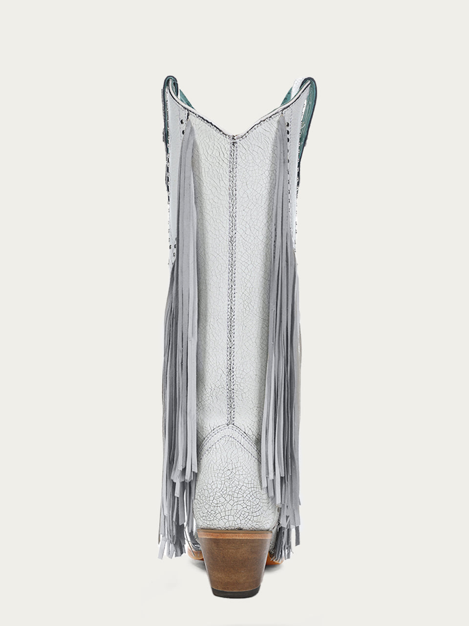 C4155 - WOMEN&#39;S LUMINESCENT EMBROIDERY AND STARS WITH LAMB FRINGE WHITE SNIP TOE COWBOY BOOT
