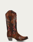 A3597 - WOMEN'S MULTICOLOR FLORAL EMBROIDERY CHOCOLATE LAMB SNIP TOE COWBOY BOOT