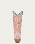C3980 - WOMEN'S MULTICOLOR FLUORESCENT NEON ORANGE EMBROIDERY AND CRYSTALS WHITE SNIP TOE COWBOY BOOT