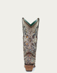 C3409 - WOMEN'S MULTICOLOR GLITTERED INLAY AND STUDS TAUPE SNIP TOE COWBOY BOOT