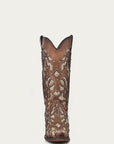 C3331 - WOMEN'S ORIX GLITTERED INLAY AND STUDS BROWN SNIP TOE COWBOY BOOT