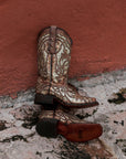 C3275 - WOMEN'S ORIX GLITTERED INLAY AND STUDS BROWN SQUARE TOE COWBOY BOOT