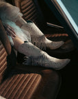 C3955 - WOMEN'S OVERLAY EMBROIDERY LAMB FRINGE WHITE SNIP TOE COWBOY BOOT