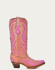 C3970 - WOMEN'S PINK FLUORESCENT EMBROIDERY AND STUDS SNIP TOE COWBOY BOOT